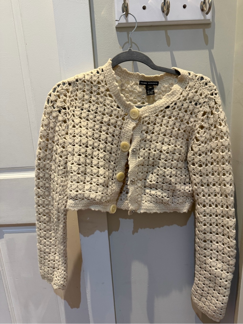 Club Monaco Crochet Knit Crew Neck Cream Size Large